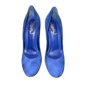 Yves Saint Laurent YSL Blue Suede Platform High Heel Pumps Sz‎ 39